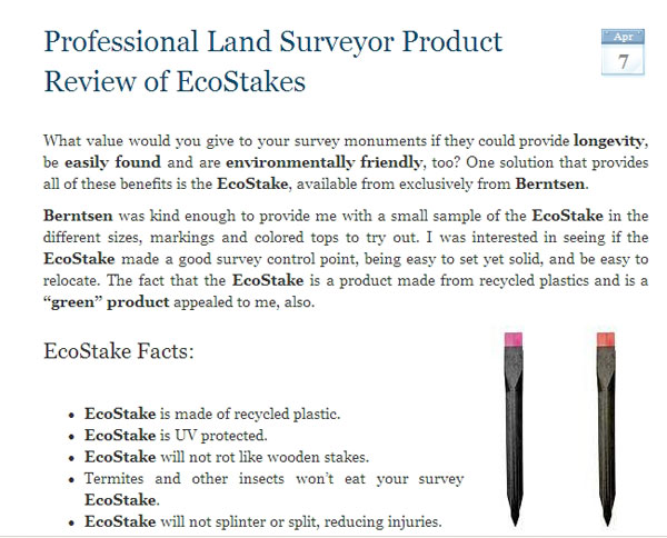 Professional Land Surveyor Product Review of the Ecostake by Berntsen