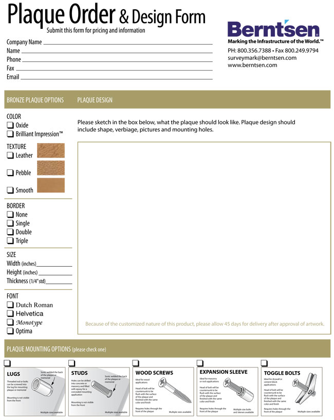 Memorial Plaque Order Form
