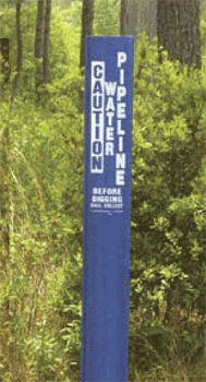 Carsonite Utility Marker Post - with Caution Water Pipeline decal
