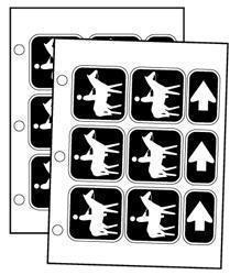 Six reflective 3" x 3" symbols and three directional arrows