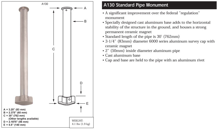 Berntsen A130 Aluminum Cast Base  Monument specification