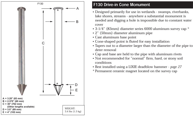 Berntsen F130 drive-in wetland survey monument