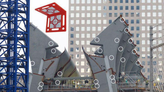 RS90 reflective survey target being used on the World Trade Center construction site
